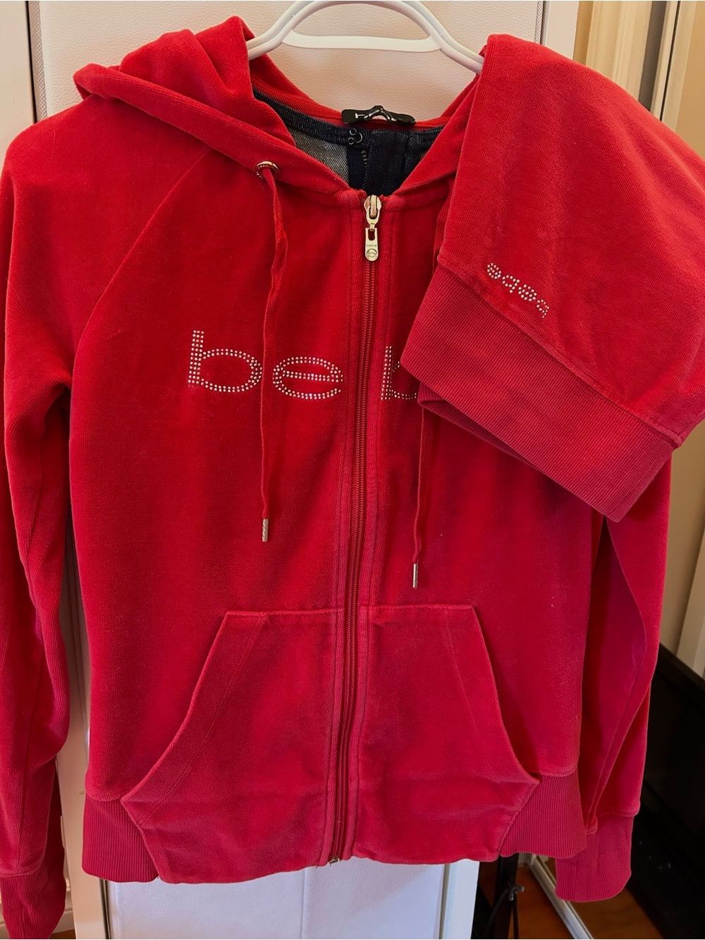 Bebe Red Velour/velvet Vintage Y2K Zip up Hoodie MATCHING SET